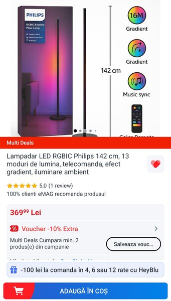 Vand lampa led podea Philips telecomanda sigilata import Germania